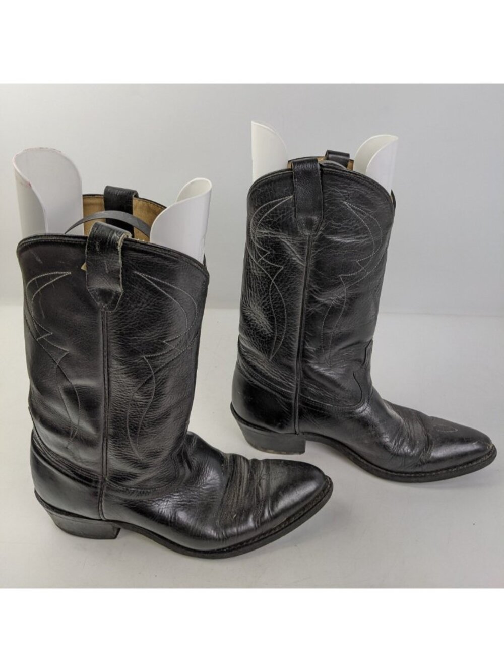 Vintage Black Leather Western Cowboy Boots Mens Size 8 D Pointed Toe